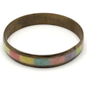 Vintage multi color shell inlay bangle bracelet